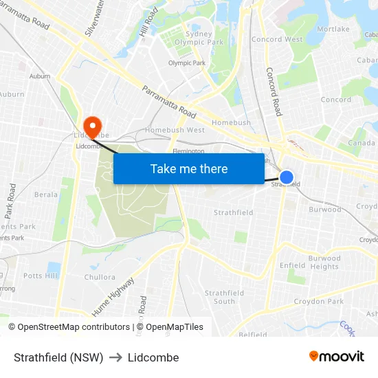 Strathfield (NSW) to Lidcombe map