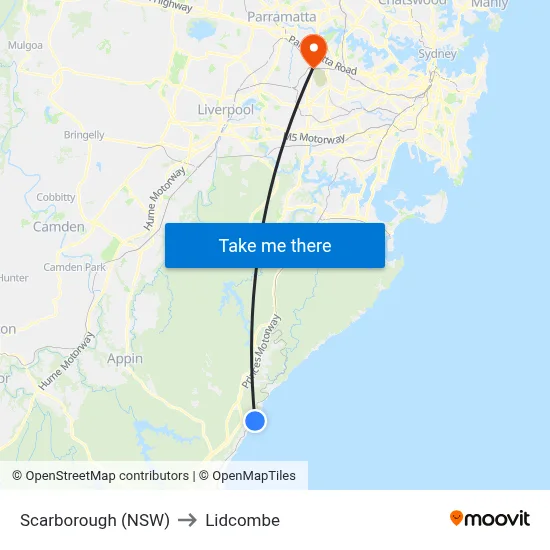 Scarborough (NSW) to Lidcombe map