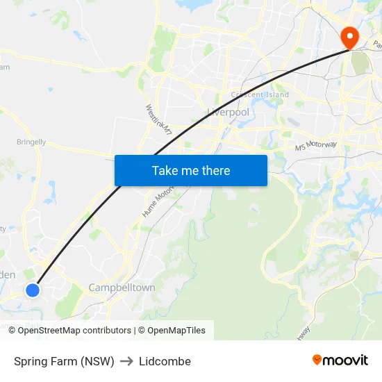 Spring Farm (NSW) to Lidcombe map