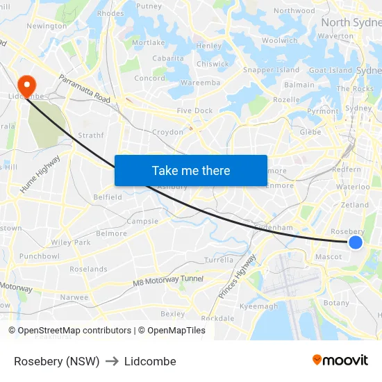 Rosebery (NSW) to Lidcombe map