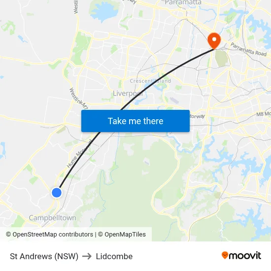 St Andrews (NSW) to Lidcombe map
