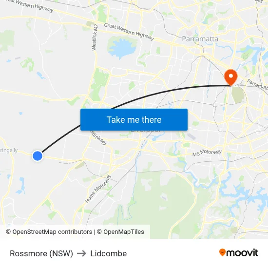 Rossmore (NSW) to Lidcombe map