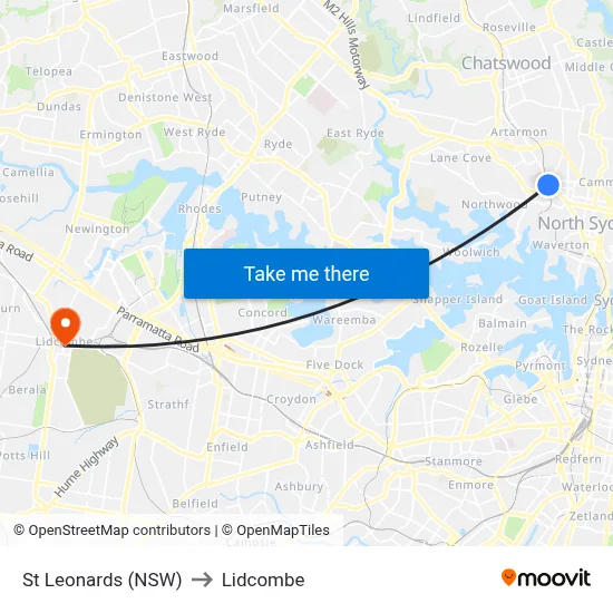 St Leonards (NSW) to Lidcombe map