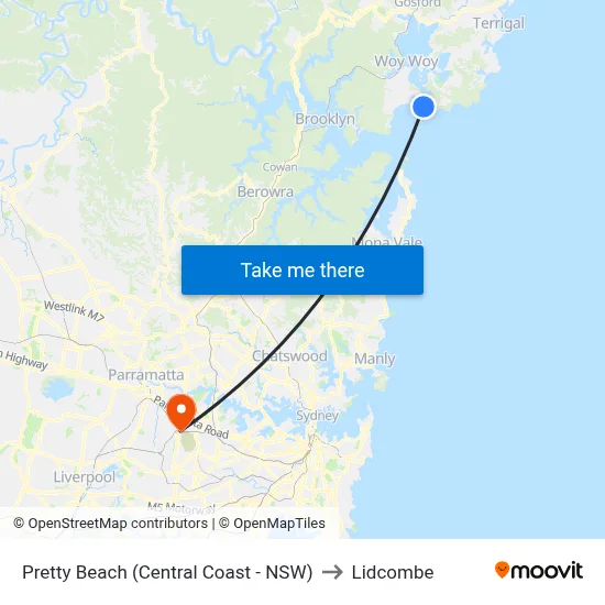 Pretty Beach (Central Coast - NSW) to Lidcombe map