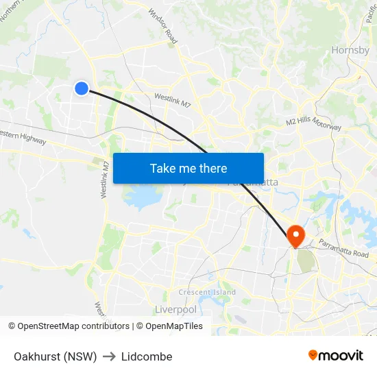Oakhurst (NSW) to Lidcombe map