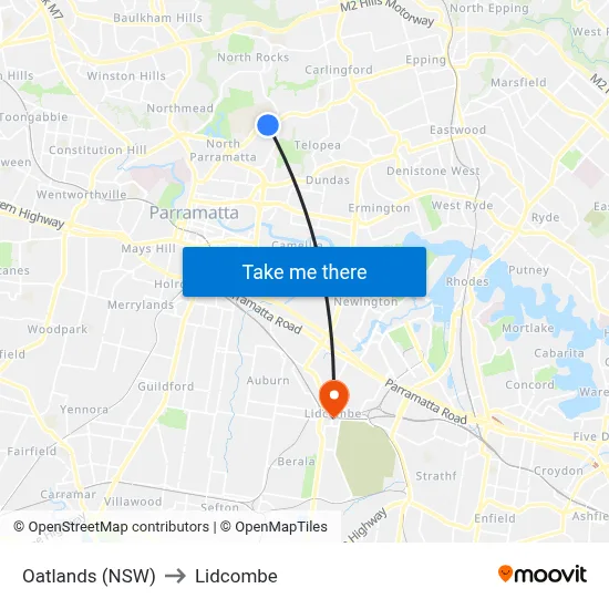 Oatlands (NSW) to Lidcombe map