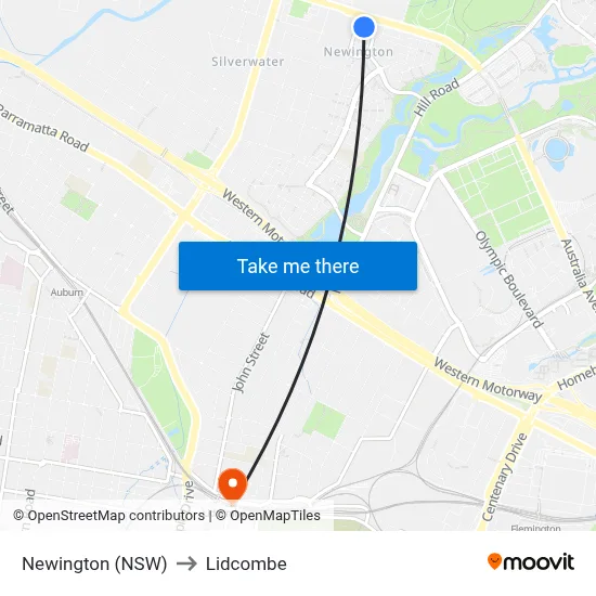 Newington (NSW) to Lidcombe map