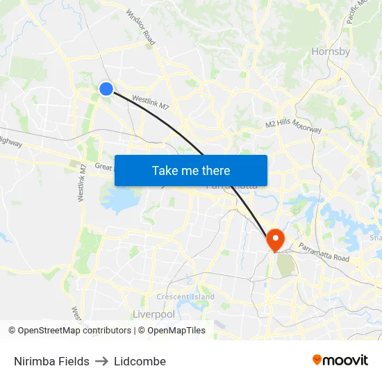 Nirimba Fields to Lidcombe map