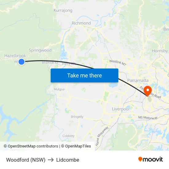 Woodford (NSW) to Lidcombe map