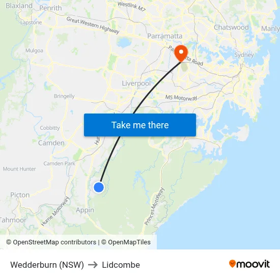 Wedderburn (NSW) to Lidcombe map