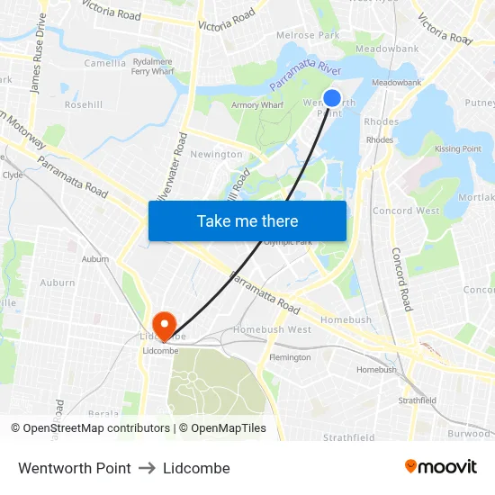 Wentworth Point to Lidcombe map