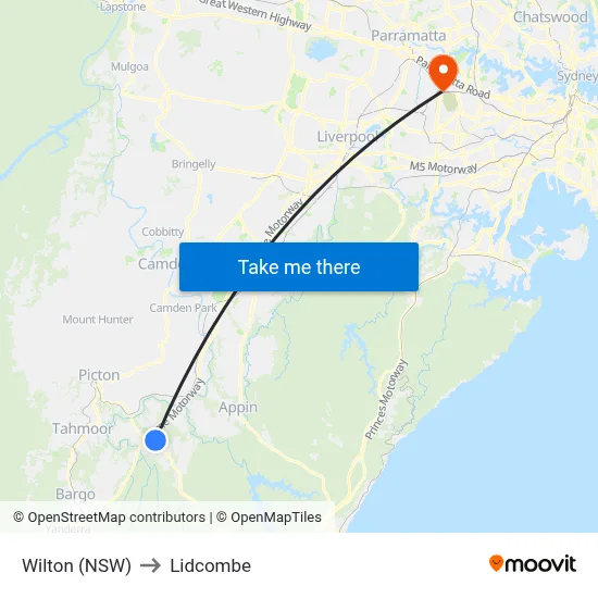 Wilton (NSW) to Lidcombe map