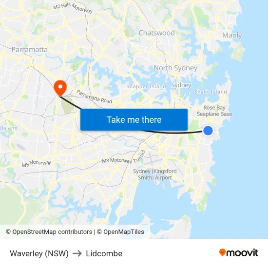 Waverley (NSW) to Lidcombe map
