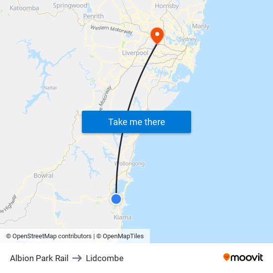 Albion Park Rail to Lidcombe map