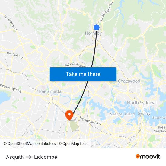 Asquith to Lidcombe map