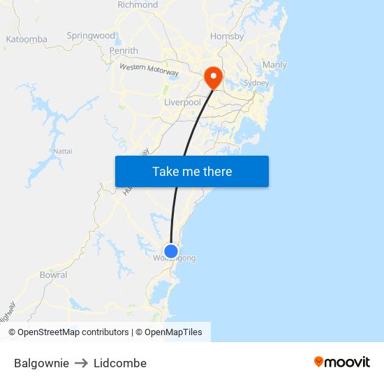 Balgownie to Lidcombe map