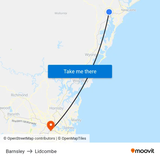 Barnsley to Lidcombe map