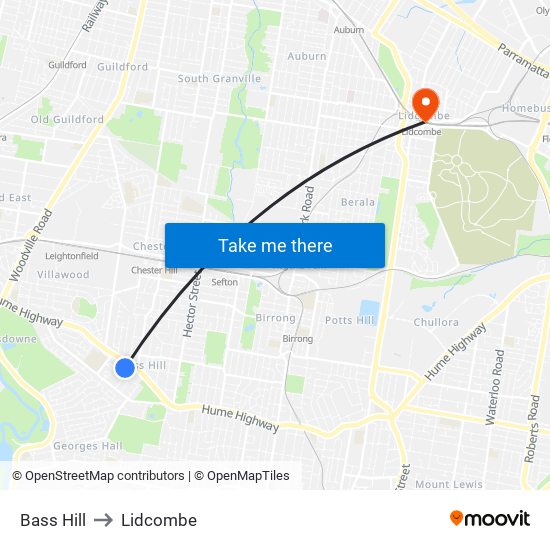 Bass Hill to Lidcombe map