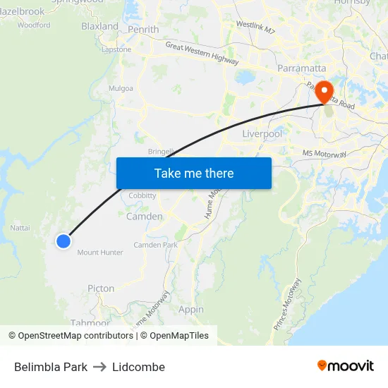 Belimbla Park to Lidcombe map