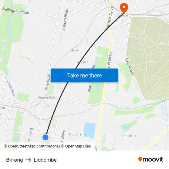 Birrong to Lidcombe map