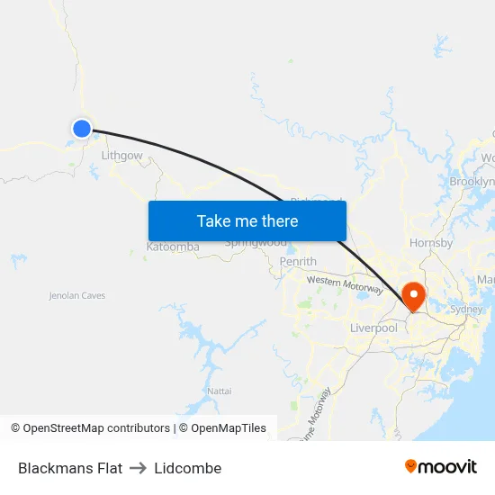 Blackmans Flat to Lidcombe map