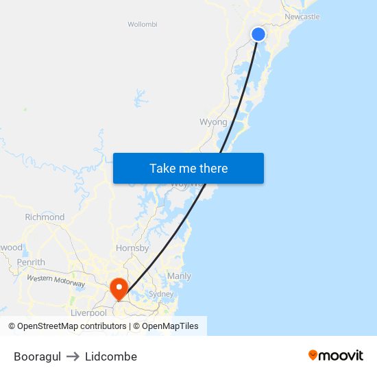 Booragul to Lidcombe map