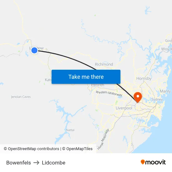 Bowenfels to Lidcombe map