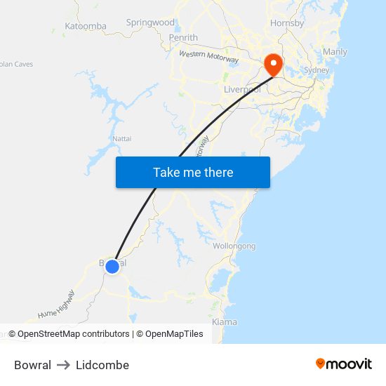 Bowral to Lidcombe map