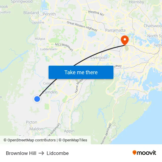 Brownlow Hill to Lidcombe map