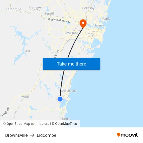 Brownsville to Lidcombe map