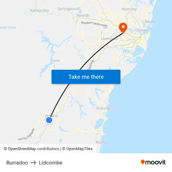 Burradoo to Lidcombe map