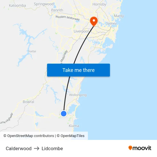 Calderwood to Lidcombe map