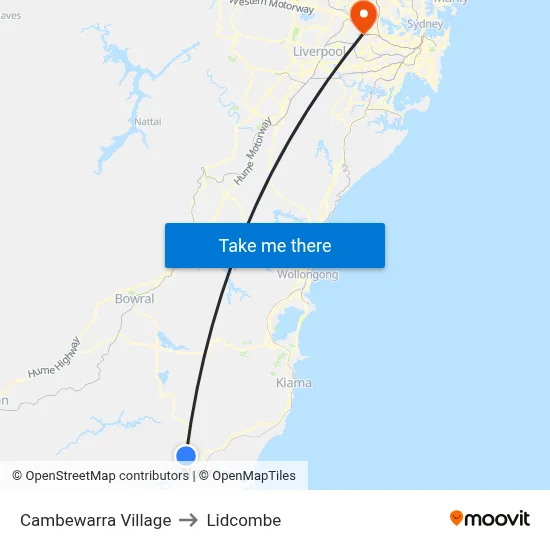 Cambewarra Village to Lidcombe map