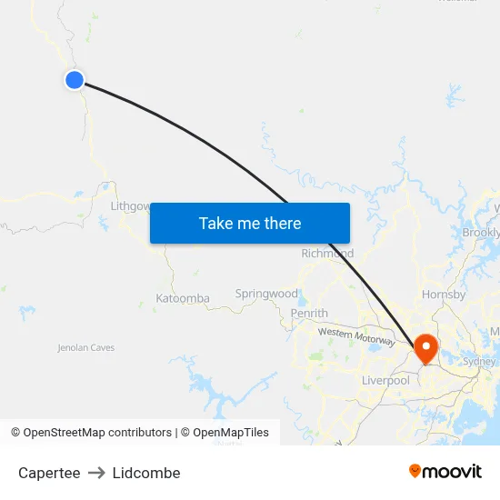 Capertee to Lidcombe map