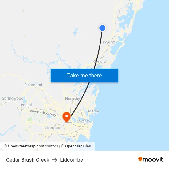 Cedar Brush Creek to Lidcombe map