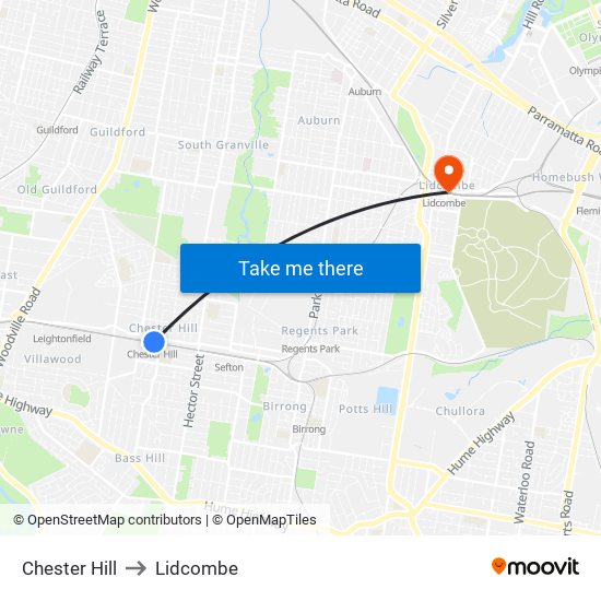 Chester Hill to Lidcombe map