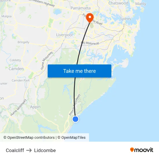 Coalcliff to Lidcombe map