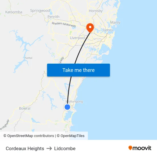 Cordeaux Heights to Lidcombe map