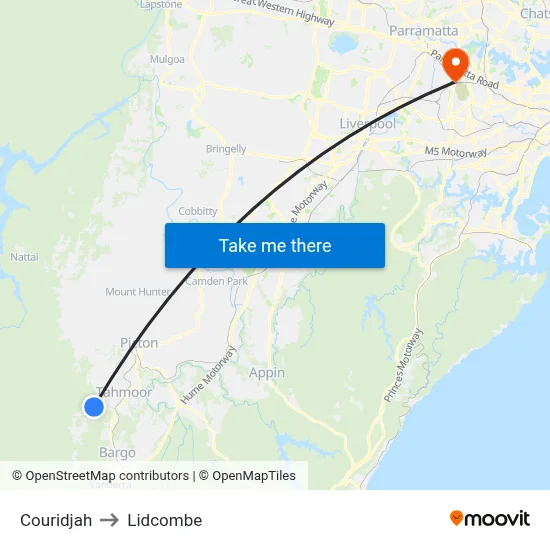 Couridjah to Lidcombe map
