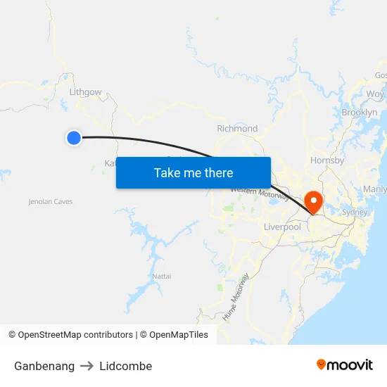 Ganbenang to Lidcombe map