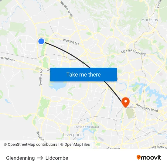 Glendenning to Lidcombe map