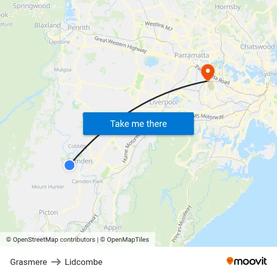 Grasmere to Lidcombe map