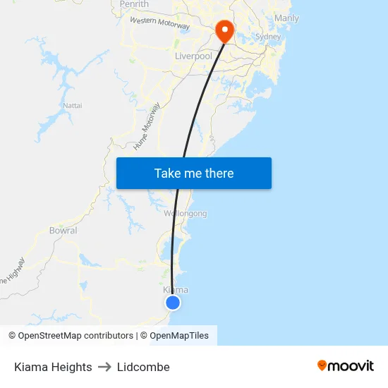 Kiama Heights to Lidcombe map