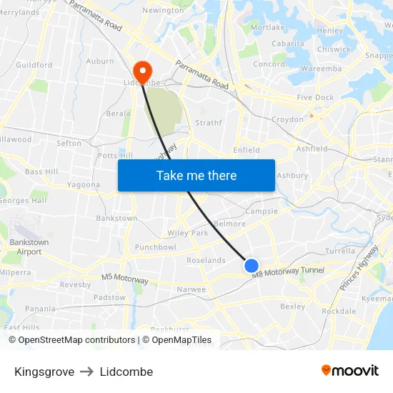 Kingsgrove to Lidcombe map
