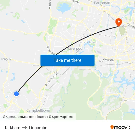Kirkham to Lidcombe map