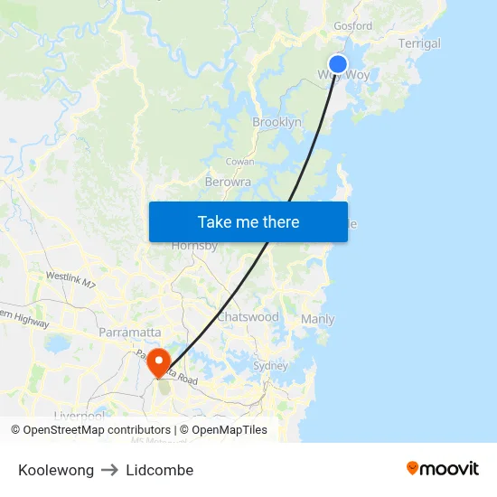 Koolewong to Lidcombe map
