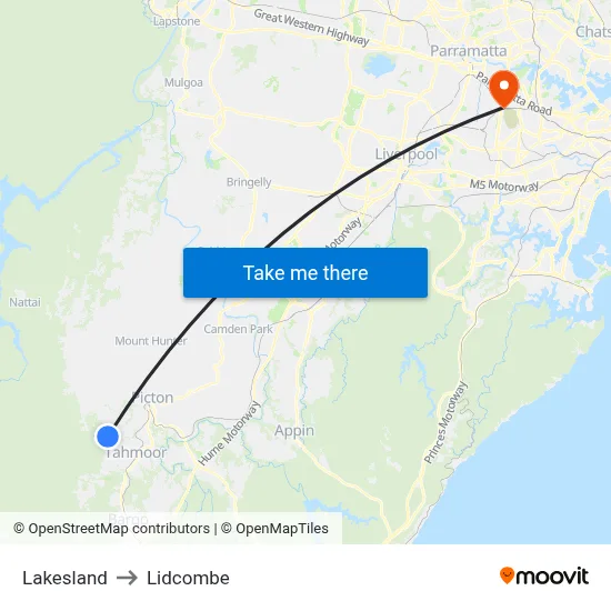 Lakesland to Lidcombe map