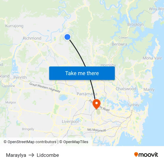 Maraylya to Lidcombe map