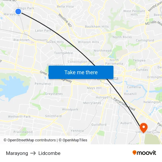 Marayong to Lidcombe map