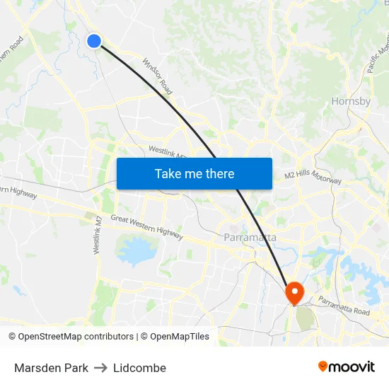 Marsden Park to Lidcombe map